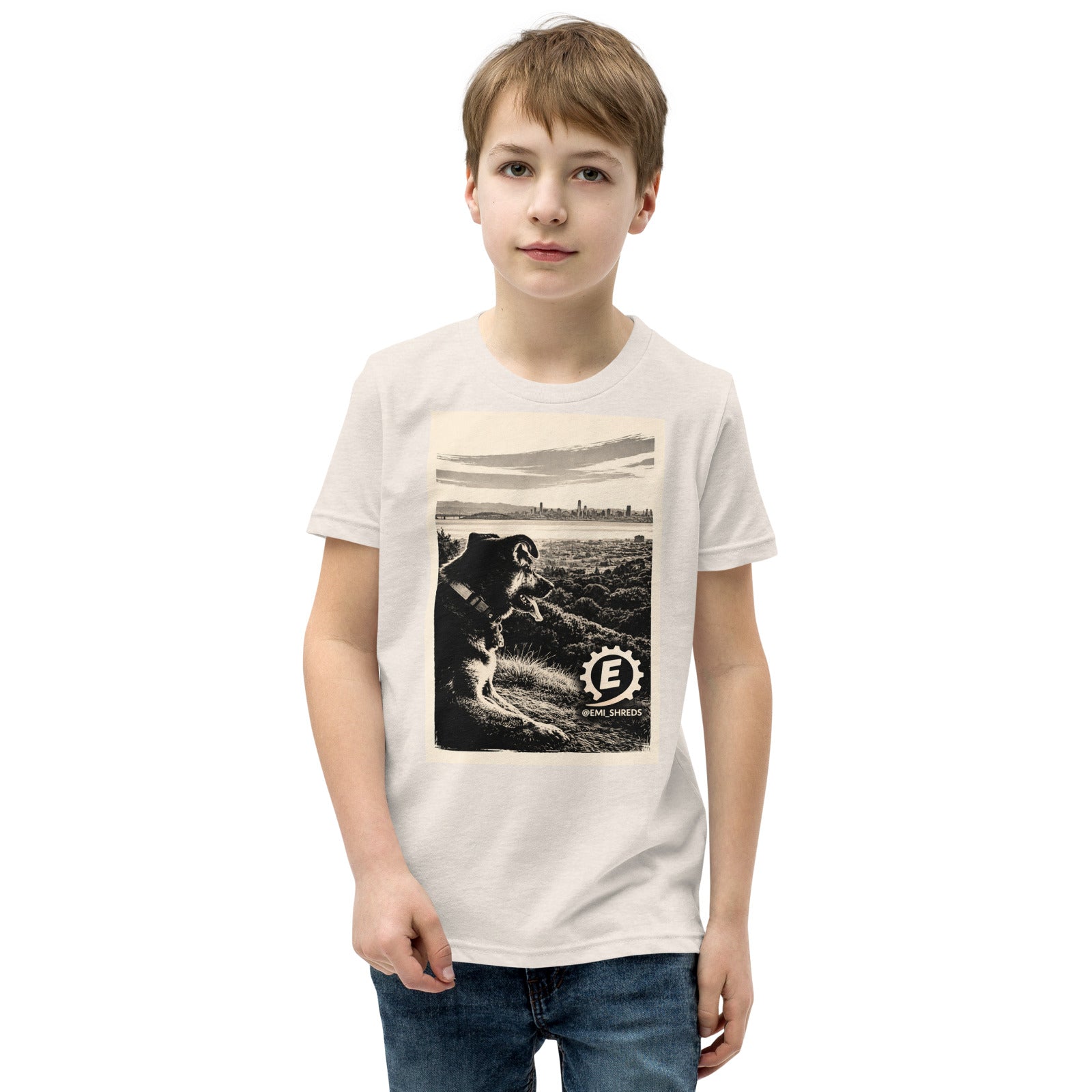 Dog Over the City Tee, Youth, Heather Dust, Front